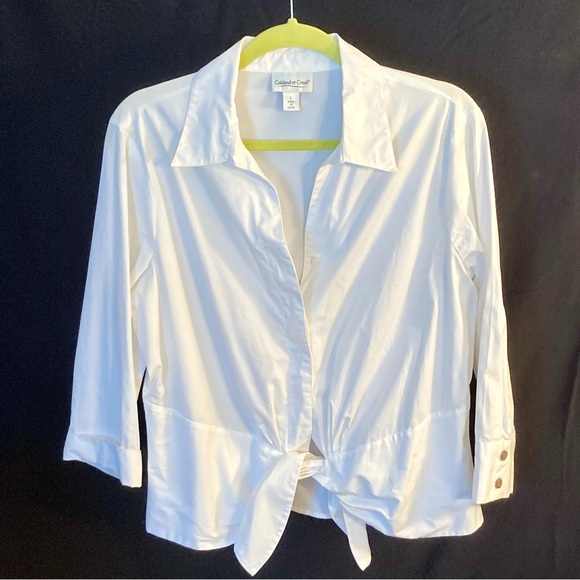 Coldwater Creek Tops - Coldwater Creek large stretchy front tie white shirt three-quarter length sleeve